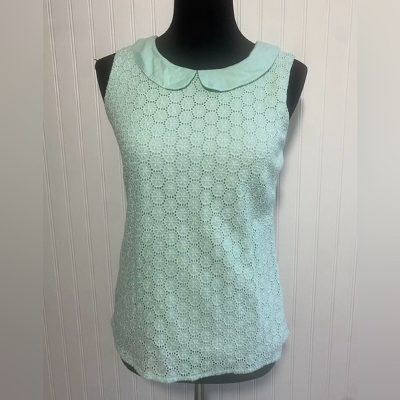 Boden Mint Green Eyelet Tank Top Lined Side Zipper Size 4R Preppy Romantic - Picture 3 of 15